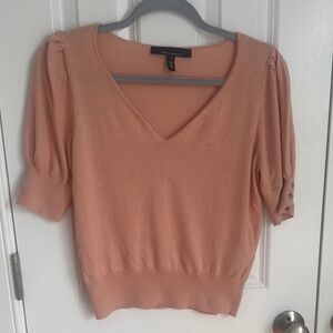 White House Black Market Orange Pink Fitted Ribbed Blouse